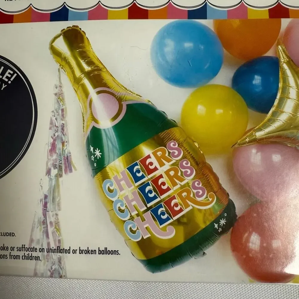 Packed Party Reversible Champagne Statement Balloon with Iridescent Tassels
